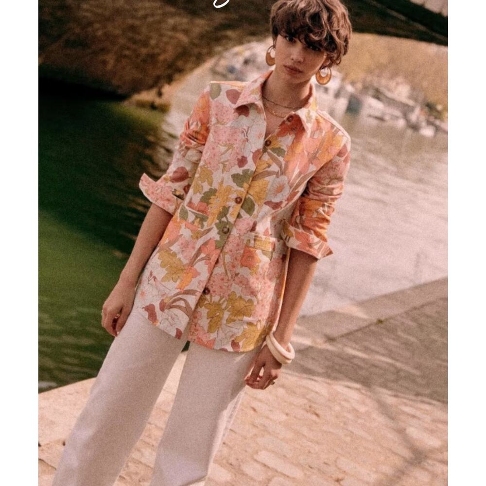 Sezane Floral Jacket in Pink and Orange NWT